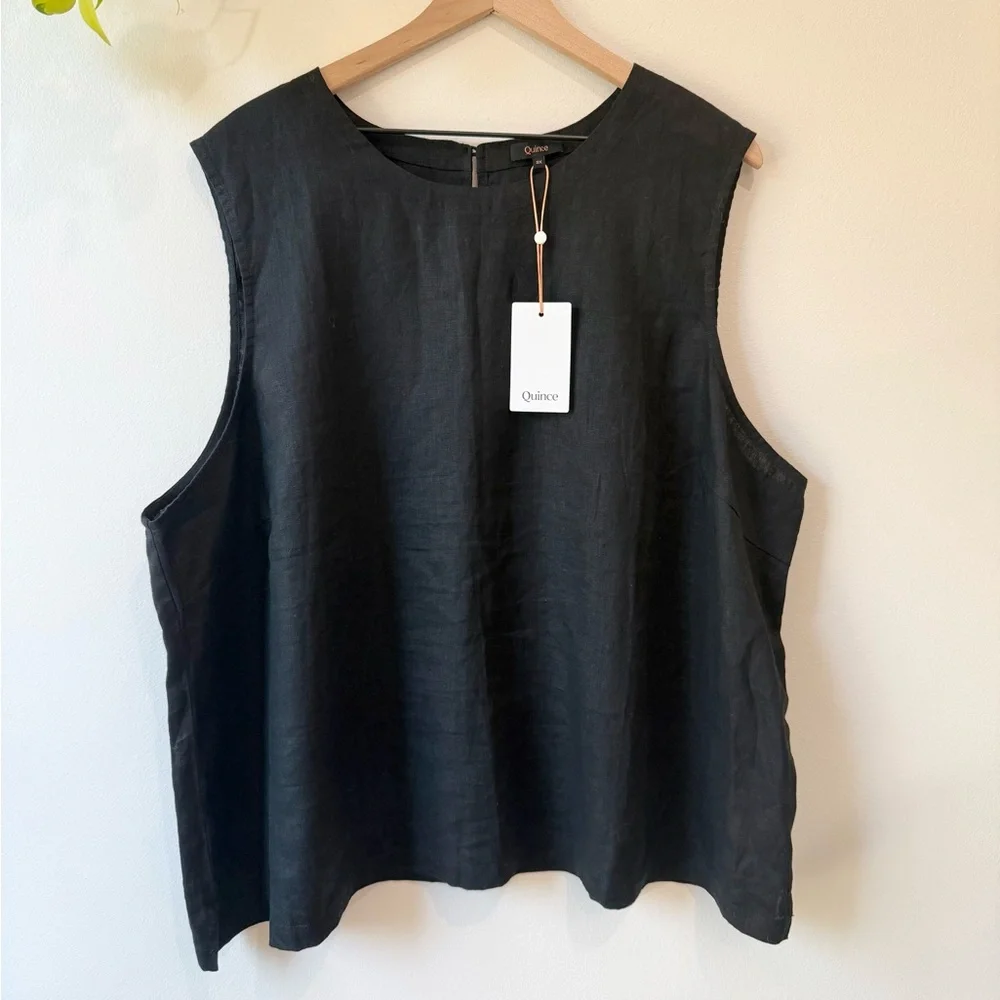 Quince 100% European Linen Tank Black Casual Minimalist Summer Spring Size 3X - Picture 3 of 6